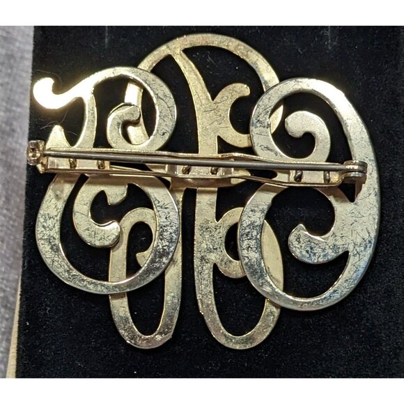 Vintage Cursive Monogram Brooch BRF Gold Tone - Picture 4 of 4